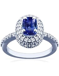 Platinum Cushion Cut Blue Sapphire Ring With Sidestones