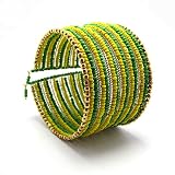 Fashion Beaded Cuff Bracelet Gold Metal with Yellow and Green Beads