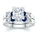Jewelry : 2.75 CT PRINCESS DIAMOND W ROUND BLUE SAPPHIRE RING SET
