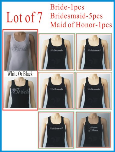 Lot of 7 Rhinestone Wedding 1Bride,1Maid of Honor, 5 Bridesmaid Tank Tops Shirts Lot of 7 Rhinestone Wedding 1Bride,1Maid of Honor, 5 Bridesmaid Tank Tops Shirts