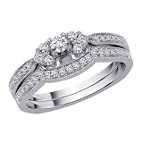 14K White Gold 1/3 ct. Round and Princess Cut Diamond