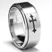 Stainless Steel Cross Spinner Ring with Laser Etched Design sizes 8 to 14