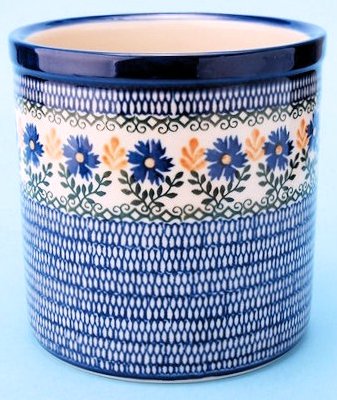 Polish Pottery Lg. Utensil Crock / Jar 5 3/4 H x 5 3/4 Diameter