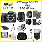 Nikon D300s 12.3mp Digital SLR Camera with 3inch LCD Display (Includes Manufacturer's Supplied Accessories) with Nikon 18-55 VR Lens + Huge 8GB, Lens & Tripod Deluxe Accessory Package