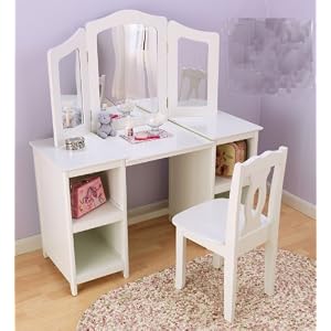 Tiffany Collection White Kid's Deluxe Vanity Table and Chair Set by