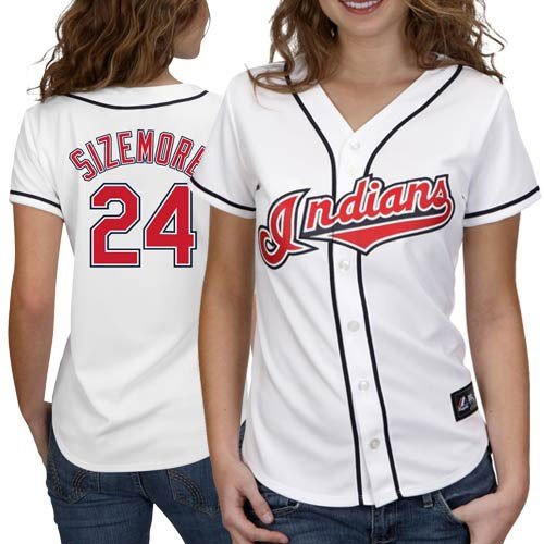 MLB Women's Cleveland Indians Grady Sizemore White Home Short Sleeve 5 Button Synthetic Replica Baseball Jersey Spring 2012  (White, Large)