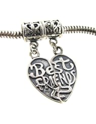 Queenberry Sterling Silver Best Friend Forever Together / Apart Love Heart Pendant Dangle Bead For Pandora Troll Chamilia Biagi European Charm Bracelets