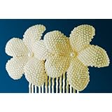 Hawaiian Plumeria hair comb - classic ivory pearl - beaded tropical flowers