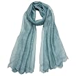 Silk Embroidered Wavy Vine Long Scarf Shawl - Teal