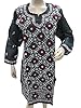 Womans Kurta Tunic Black Red Paisley Hand Embroidered Cotton Caftan Dress M