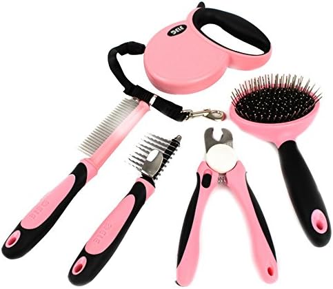 Hmcity Pet Grooming Brush ,Dele Pet Grooming Tool Pet Brush Self Cleaning Slicker Brush Pet Comb for Small Medium Large Dogs Cats with Short to Long Hair Stainless Steel Blade 5 pcs set