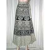 Gorgeous Indian Black and White Animal with Floral Print Cotton Wrap Skirts India 40" Long Free Shipping