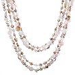 HinsonGayle "Sofia" Artisan Collection Double Strand Rose Quartz and Ultra-Iridescent Pink Cultured Pearl Rope Necklace (Sterling Silver)