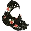 Winter Set Crochet Flower Hand Knit Beanie Skull Ski Cap Hat with Scarf Shawl Black