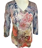 Amore Couture Long Sleeve, V-Neck, Printed Nylon Top With Swarovski Crystals - Pale Blue