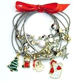 Glittery Christmas Charm Bracelet Set Adjustable Stretch