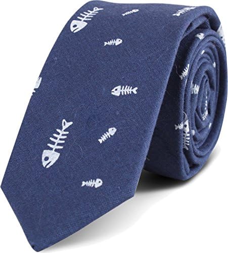 DHA 1 -Pescetarianism-Fish Bones Men's Tie-Semi Skinny-Navy-One Size