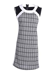 Colorblocking Sleeveless Plaid Print  Dress