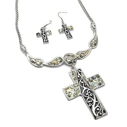 Fabulous Shell Cross Charm Pendant Necklace and Earrings Set Fashion Jewelry
