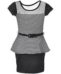 Girls Polyester/Rayon/Spandex Dots Print Peplum Belted  Dress