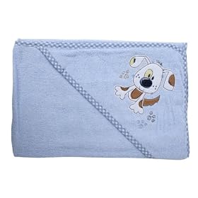 Baby Boy Blue Dog Design Hooded Bathrobe 100% Cotton Bath Towel (75 x 75 cm) (Blue)