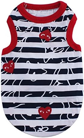Rachel Pet Products Strips Sleeveless Round Collar Dog Cat Vest for Summer and Fall, Navy Blue, M