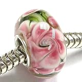 Valentines Sterling Silver Pink Rose Murano Flower Glass Bead For Pandora Troll European Story Charm Bracelets