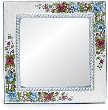 MIRROR OLD TOSCANA: Luxury Hand Painted Square Mirror - Montelupo Design