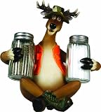 River's Edge Hand Painted Poly Resin Cunning Deer Decked in Hunter's Orange Vest and Camo Hat Salt & Pepper Shaker Set