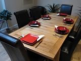 Solid Oak Extending Dining Table and Six Black Leather Chairs