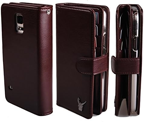 Galaxy S5 Case, [Burgandy] Luxury [Dual Wallet] [Wristlet] Cow Leather [7 Card Slot] [Standing] Book Wallet Flip Case Cover for Galaxy S5 MCS5BG