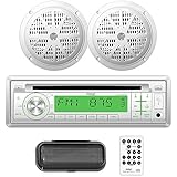 Pyle Marine Stereo Radio Headunit Receiver & Waterproof Speaker Kit, Aux (3.5mm) MP3 Input, CD Player, Remote Control, Includes (2) 5.25'' Speakers, Radio Splash Cover