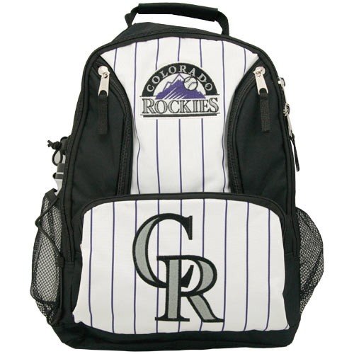 Buy Colorado Rockies Kids White Striped Embroidered Backpack by Football Fanatics