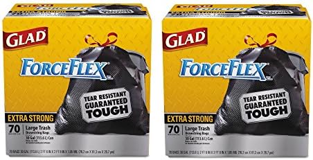 (Pack of 2) Extra Strong Clorox Glad ForceFlex Tall Kitchen Drawstring Trash Bags 30 gal 70 count