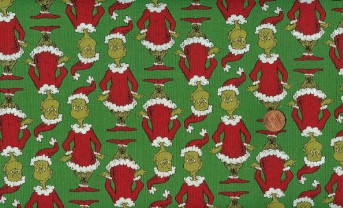 Robert Kaufman 'How the Grinch Stole Christmas' on Green Cotton Fabric By the Yard