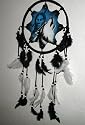 Authentic Howling Wolf and Moon Original Hand Painting on Leather Dream Catcher Mandella Mandala