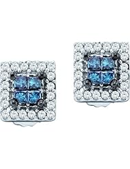 14KT White Gold 0.33 CTW Blue Diamond Ladies Invisible Earring
