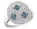 Blue and White Pave Diamond 1 Carat (ctw) Flower Cluster Ring in 14K White Gold