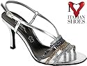 Original Vista elegante Damensandalette Abend-Pumps silber-Glitzer, Made in Italy !