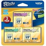 Brother ME793 P-touch M Tape 3/Pack, Black on Pink, Black on Green, Black on Silver (Discontinued by Manufacturer)