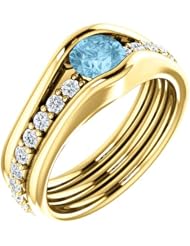 14K Yellow Gold Round Cut Blue and White Diamond Ring -- LIFETIME WARRANTY