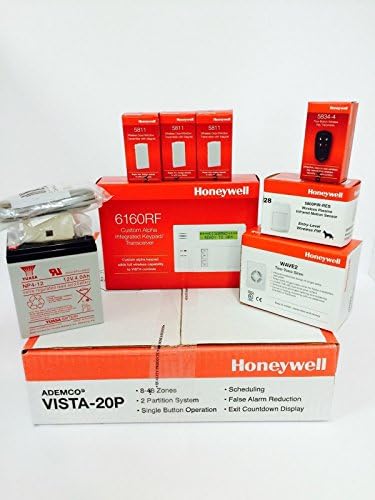 Honeywell Vista 20P, 6160RF Keypad, (3) 5811 Door/Window Sensors, 5800PIR-RES, 5834-4 Remote, Battery, Siren, Jack &amp;Cord Kit Package