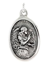 Sterling Silver Saint Gabriel Archangel Medal Pendant 1 X 5/8 inch (24 mm X 16 mm).