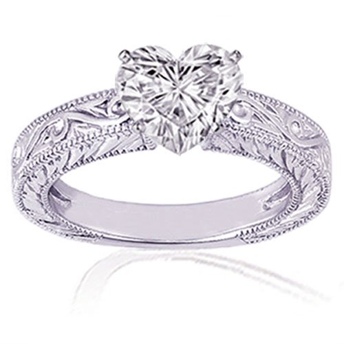 1 Ct Heart Shaped Solitaire Vintage Diamond Engagement 