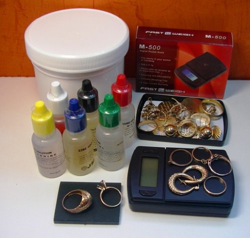 Portable Gold Test Kit- 6 Test Acids- 10k, 14k, 18k, 22k, Silver, & Platinum JSP Brand Test Acids + Test Stone + Fast Weigh MS-600 Scale