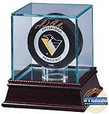 UV Glass Hockey Puck Display Case with Cherrywood Base
