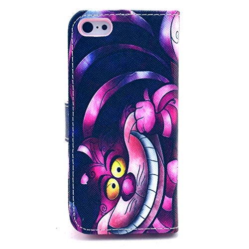 Bayke Brand / iPhone 5C SmartPhone Fashion PU Leather Wallet Flip Protective Skin Case with Stand with Credit Card Slots & Holder for Apple iPhone 5C (The Cheshire Cat Pattern)