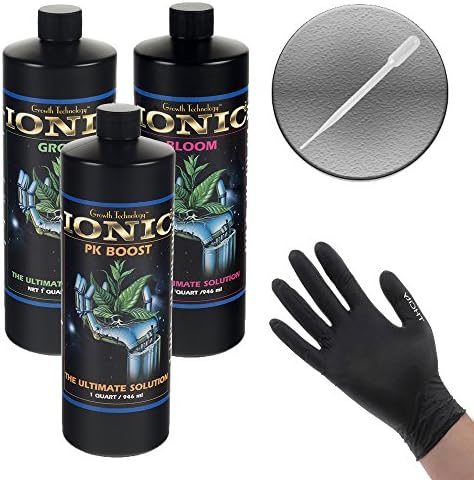HYDRODYNAMICS INTERNATIONAL TRIO FORMULA (GROW, BLOOM, PK BOOST) NUTRIENTS BUNDLE + THCiTY GLOVES &amp; PIPETTE - 1 QUART EACH