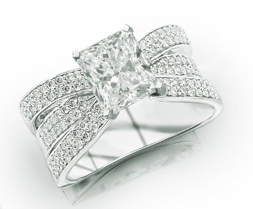 Contemporary Pave Set Triple Row Engagement Ring with a Radiant Cut / Shape 1.5 Carat F VS1 GIA Certified Center Stone and 0.65 Carats of Side Diamonds (2.15 Cttw) Contemporary Pave Set Triple Row Engagement Ring with a Radiant Cut / Shape 1.5 Carat F VS1 GIA Certified Center Stone and 0.65 Carats of Side Diamonds (2.15 Cttw)