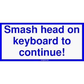 Smash head on keyboard to continue! Large Bumper Sticker